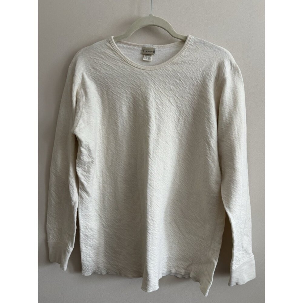 LL Bean Long Sleeve Base Layer Thermal Shirt Cream Cotton Wool Blend Men’s XL